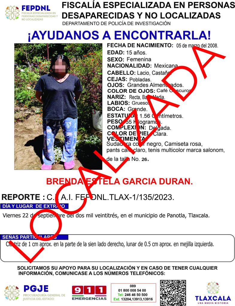 Presentan ante ministerio público a menor de edad reportada como no localizada: PGJE